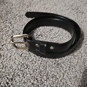 Classic Black Leather Belt with Gold Buckle